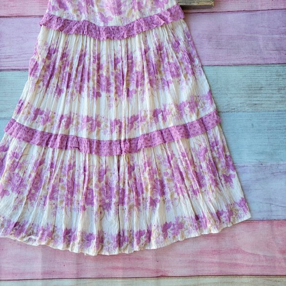 Spell Pink/White Coco Lei Lilac Floral Metallic Strappy Boho Midi Dress/Gown XXL - Picture 7 of 12